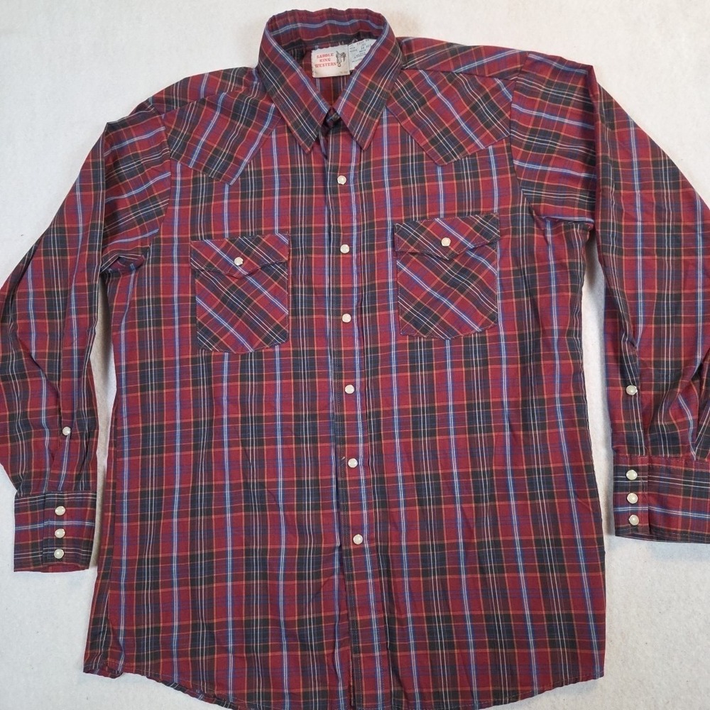 Vintage Saddle King Western Pearl Snap Plaid Shirt Made In USA  Mens 16.5 X 34